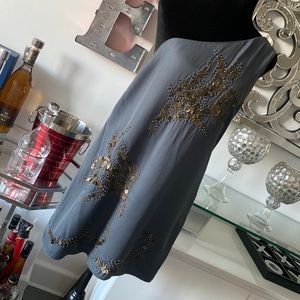 Denim blue off the shoulder beaded dress